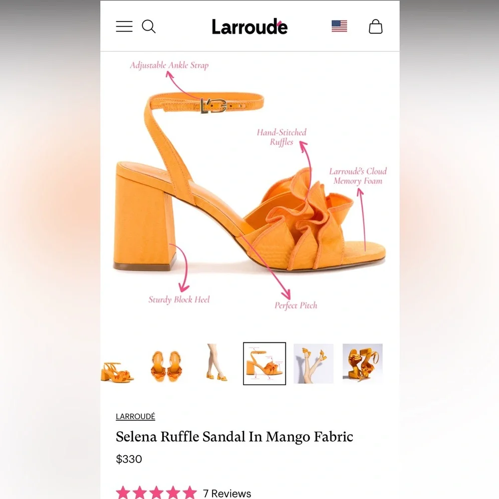 NEW Larroude Orange Selena Ruffle Sandal NWB - Picture 9 of 13